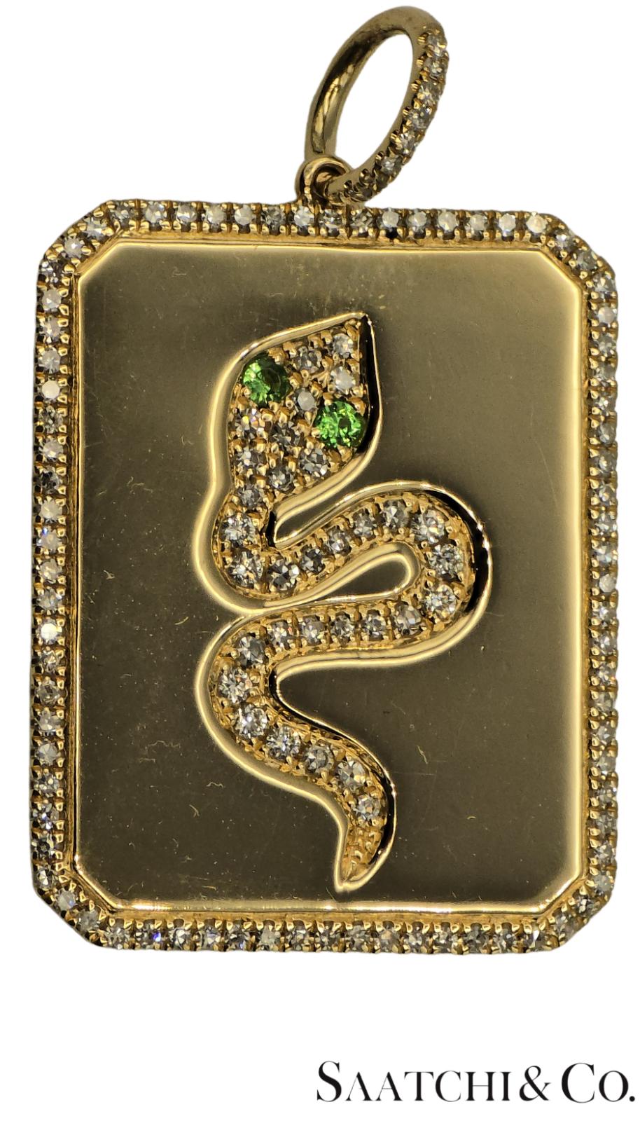 Snake Pendant Natural VVS Diamond & Natural Tsavorite 14k (585) Yellow Gold