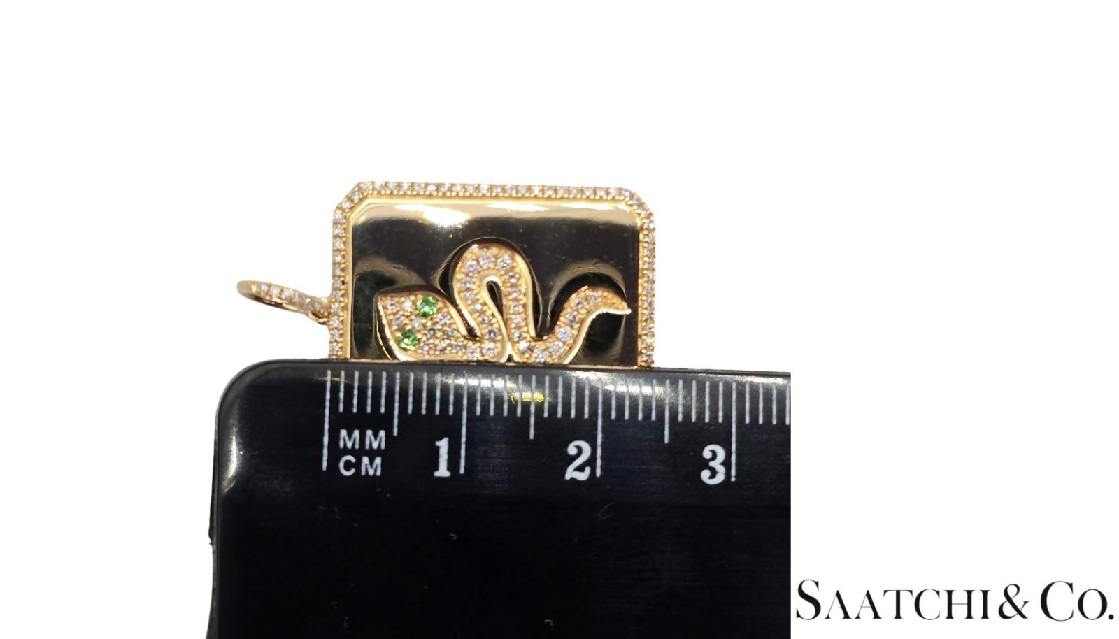 Snake Pendant Natural VVS Diamond & Natural Tsavorite 14k (585) Yellow Gold