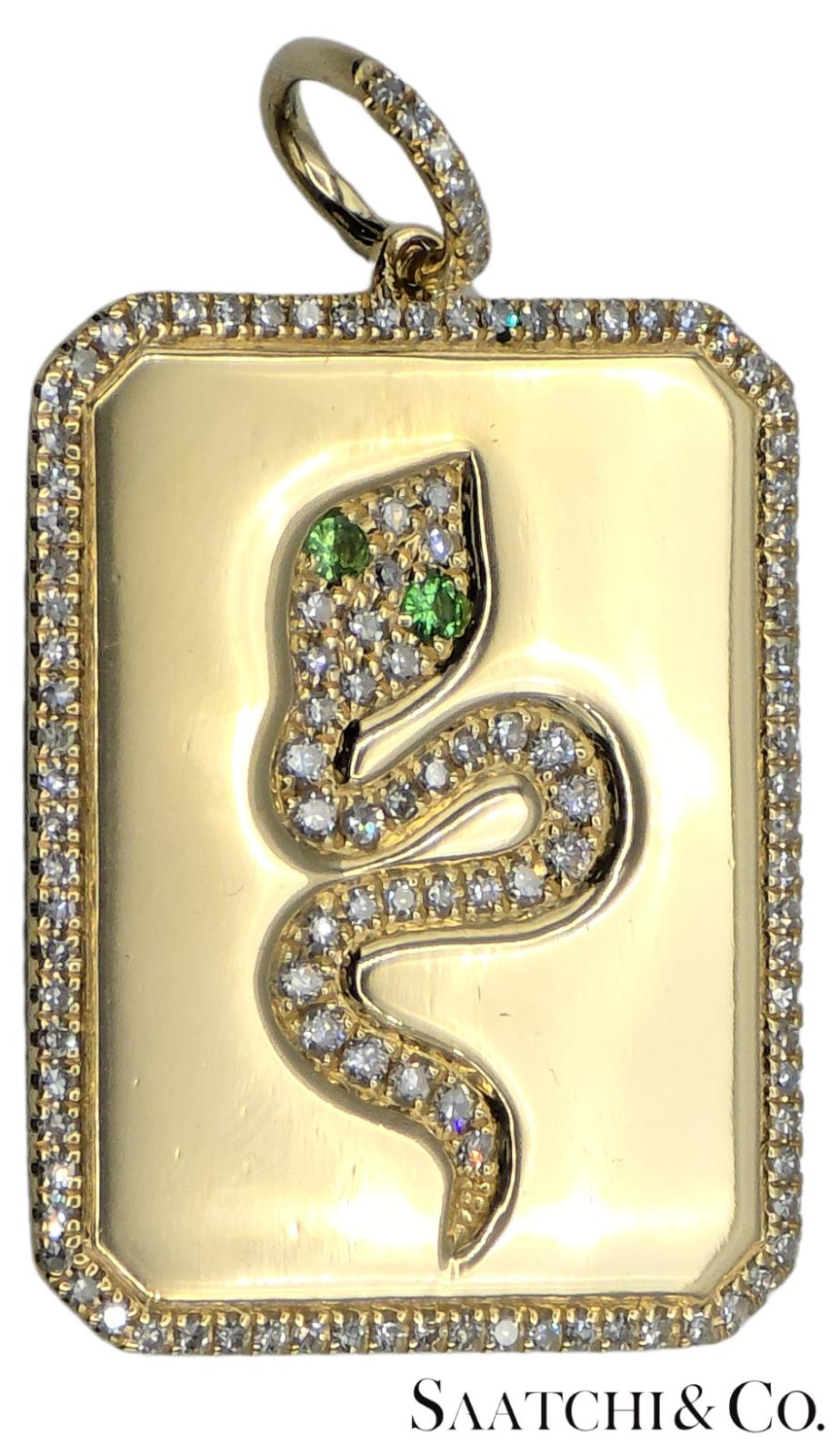 Snake Pendant Natural VVS Diamond & Natural Tsavorite 14k (585) Yellow Gold