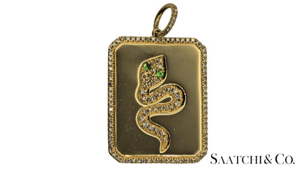 Snake Pendant Natural VVS Diamond & Natural Tsavorite 14k (585) Yellow Gold