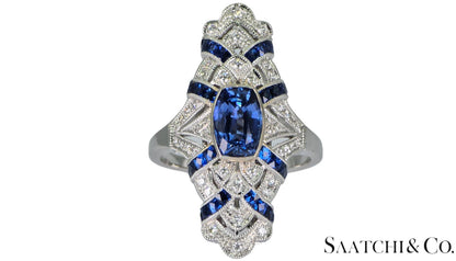 Stunning 18K (750) White Gold - Natural VVS Diamond & Blue Sapphire: Ring