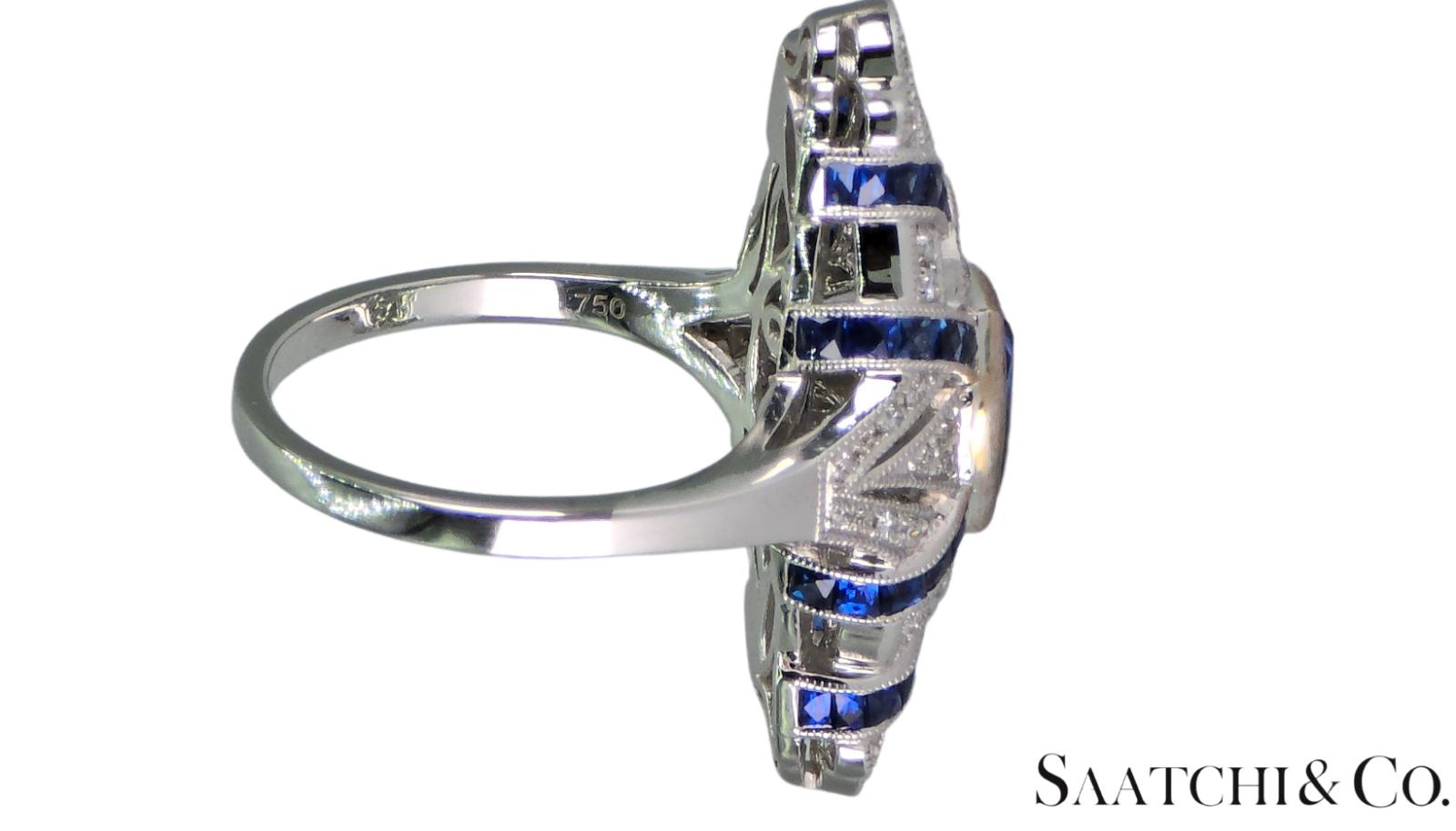 Stunning 18K (750) White Gold - Natural VVS Diamond & Blue Sapphire: Ring