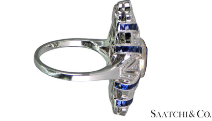 Stunning 18K (750) White Gold - Natural VVS Diamond & Blue Sapphire: Ring