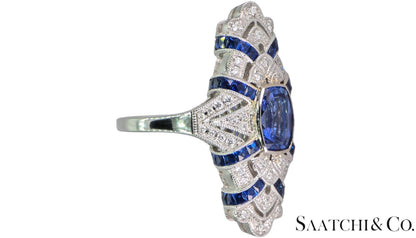 Stunning 18K (750) White Gold - Natural VVS Diamond & Blue Sapphire: Ring