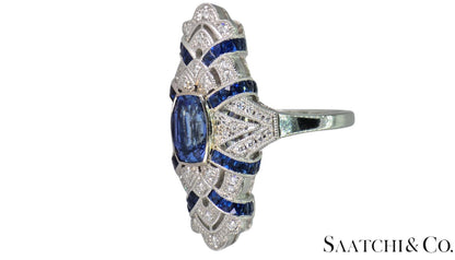 Stunning 18K (750) White Gold - Natural VVS Diamond & Blue Sapphire: Ring