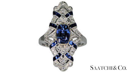 Stunning 18K (750) White Gold - Natural VVS Diamond & Blue Sapphire: Ring