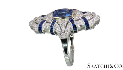 Stunning 18K (750) White Gold - Natural VVS Diamond & Blue Sapphire: Ring