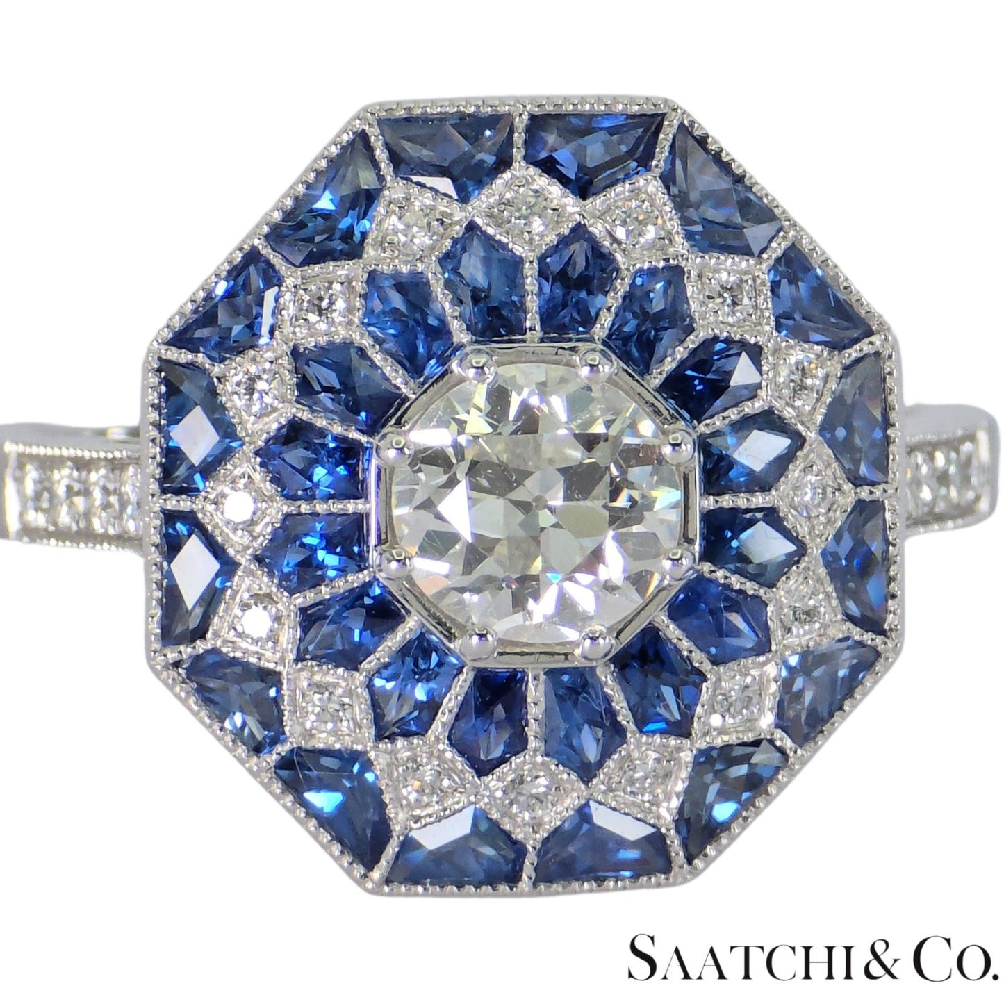 Stunning Brand New Platinum (950) Natural VVS Diamond & Blue Sapphire: Ring