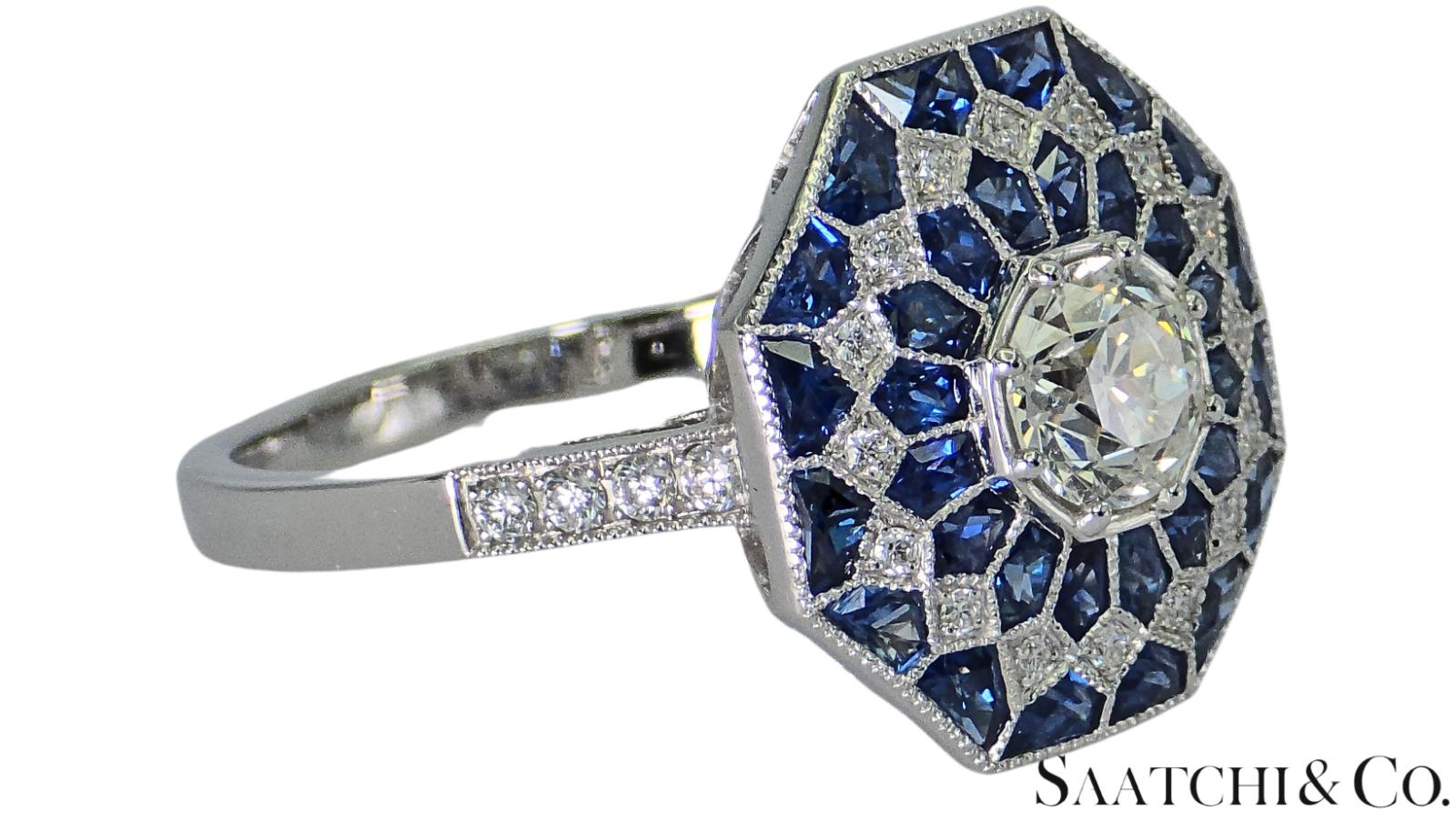 Stunning Brand New Platinum (950) Natural VVS Diamond & Blue Sapphire: Ring