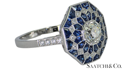 Stunning Brand New Platinum (950) Natural VVS Diamond & Blue Sapphire: Ring