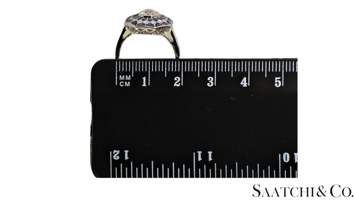 Stunning Brand New Platinum (950) Natural VVS Diamond & Blue Sapphire: Ring