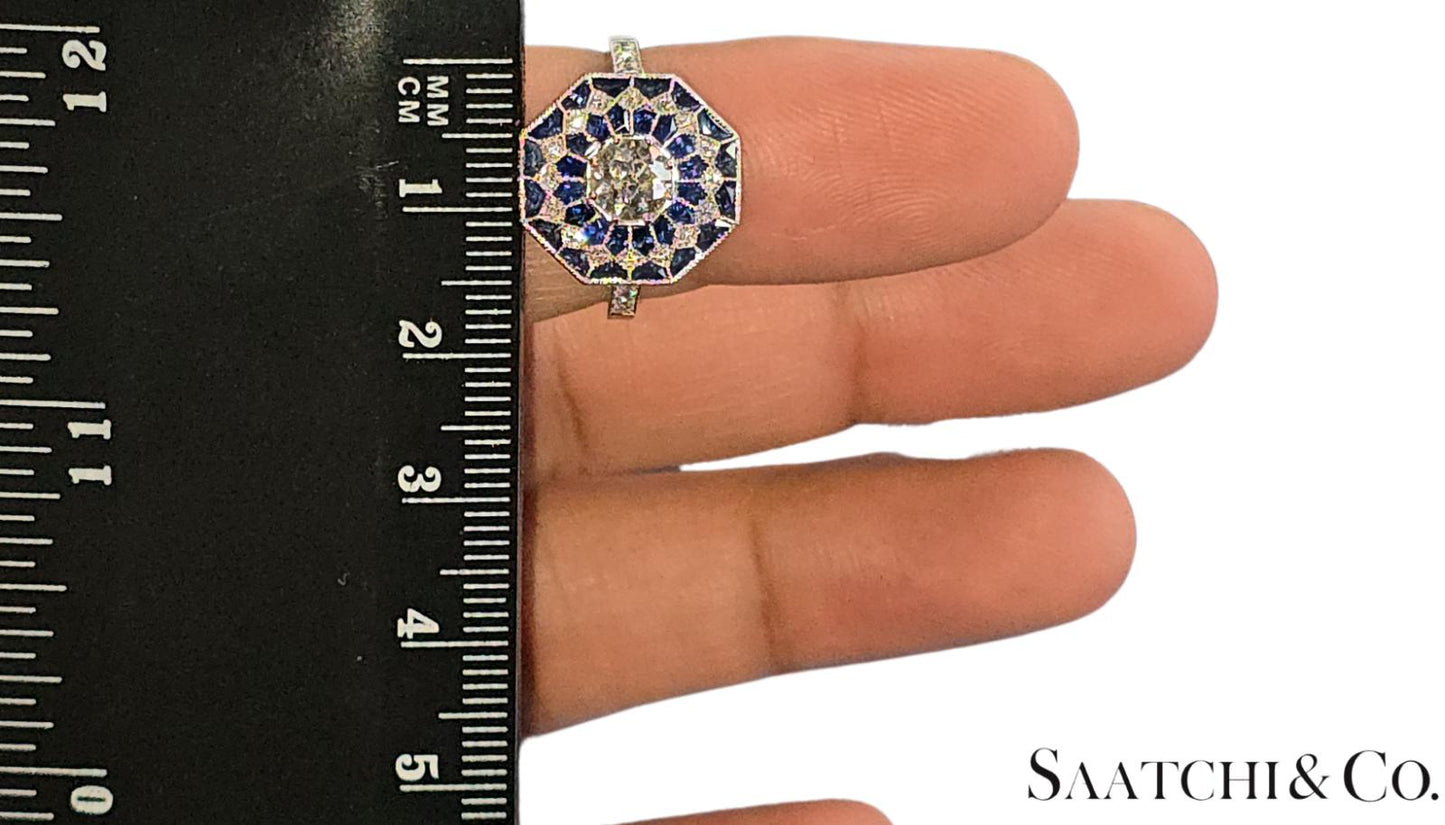 Stunning Brand New Platinum (950) Natural VVS Diamond & Blue Sapphire: Ring