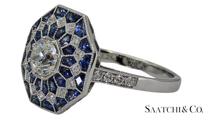 Stunning Brand New Platinum (950) Natural VVS Diamond & Blue Sapphire: Ring