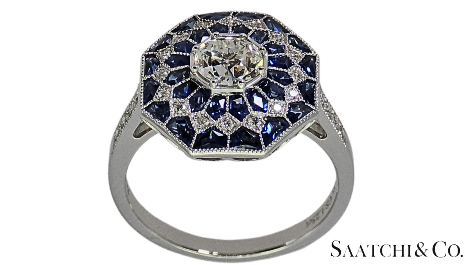 Stunning Brand New Platinum (950) Natural VVS Diamond & Blue Sapphire: Ring