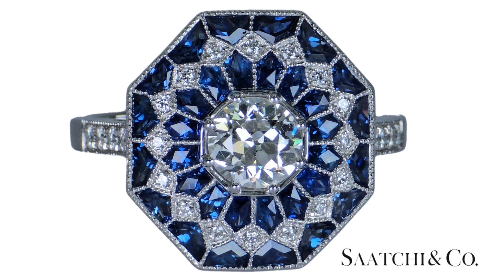 Stunning Brand New Platinum (950) Natural VVS Diamond & Blue Sapphire: Ring