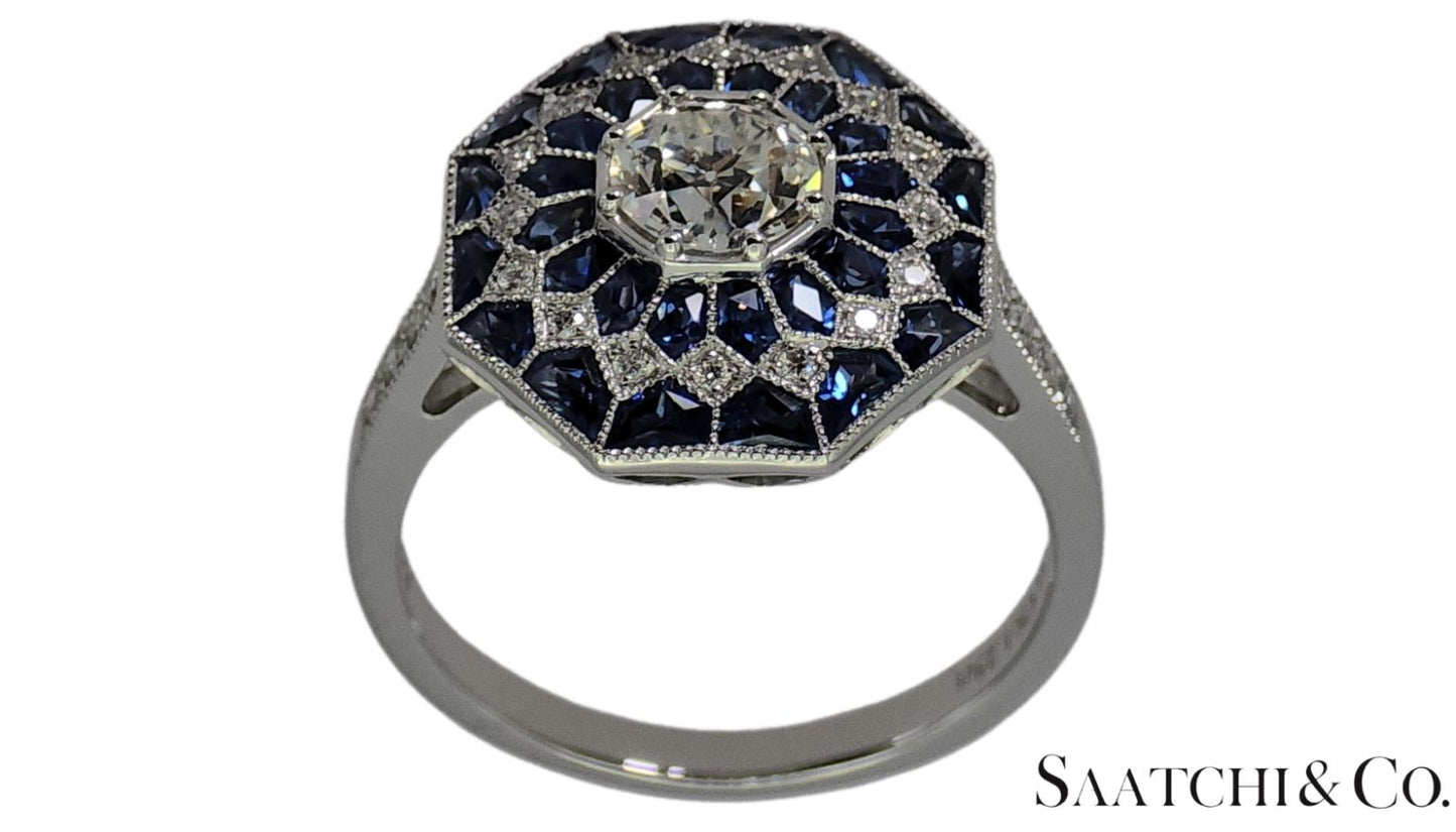 Stunning Brand New Platinum (950) Natural VVS Diamond & Blue Sapphire: Ring