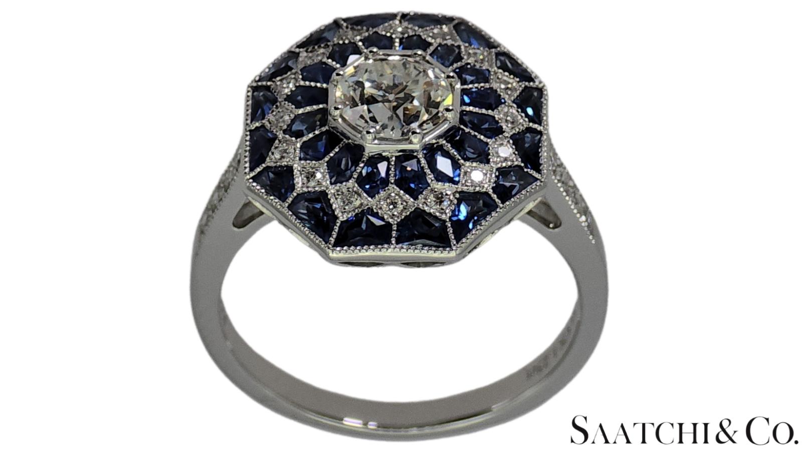 Stunning Brand New Platinum (950) Natural VVS Diamond & Blue Sapphire: Ring