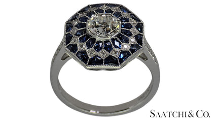 Stunning Brand New Platinum (950) Natural VVS Diamond & Blue Sapphire: Ring