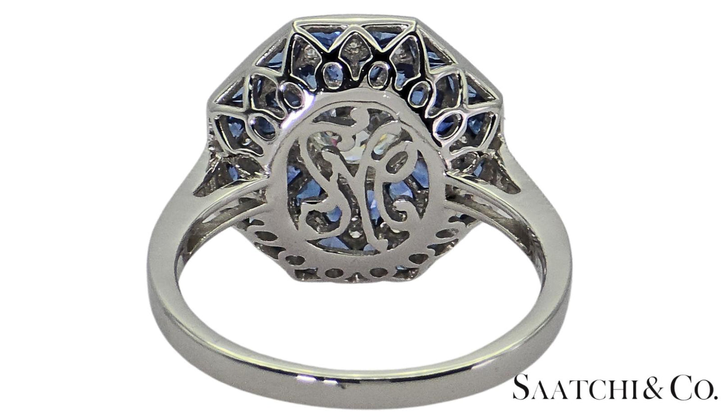 Stunning Brand New Platinum (950) Natural VVS Diamond & Blue Sapphire: Ring