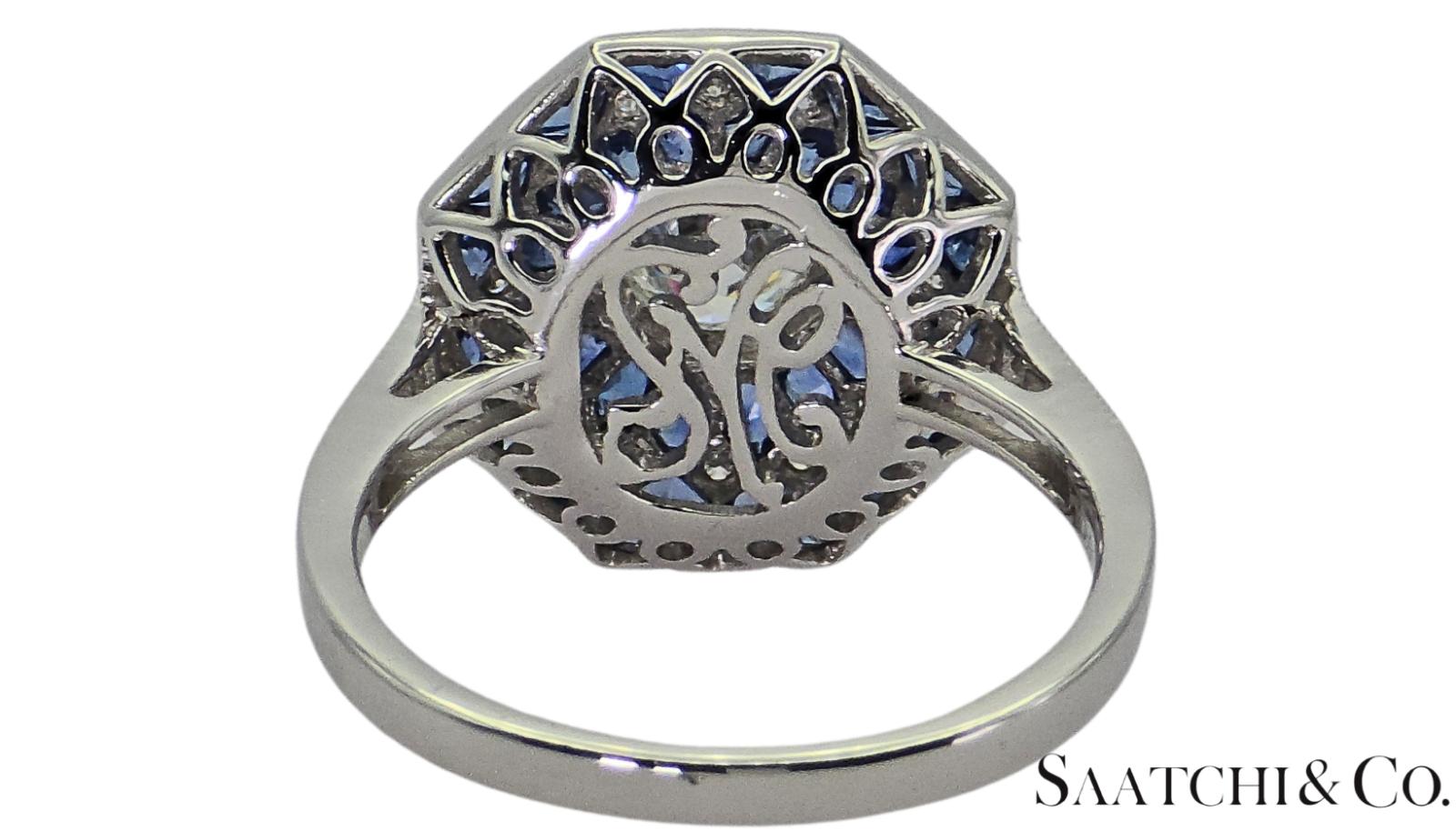 Stunning Brand New Platinum (950) Natural VVS Diamond & Blue Sapphire: Ring