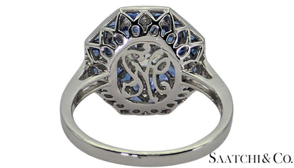 Stunning Brand New Platinum (950) Natural VVS Diamond & Blue Sapphire: Ring