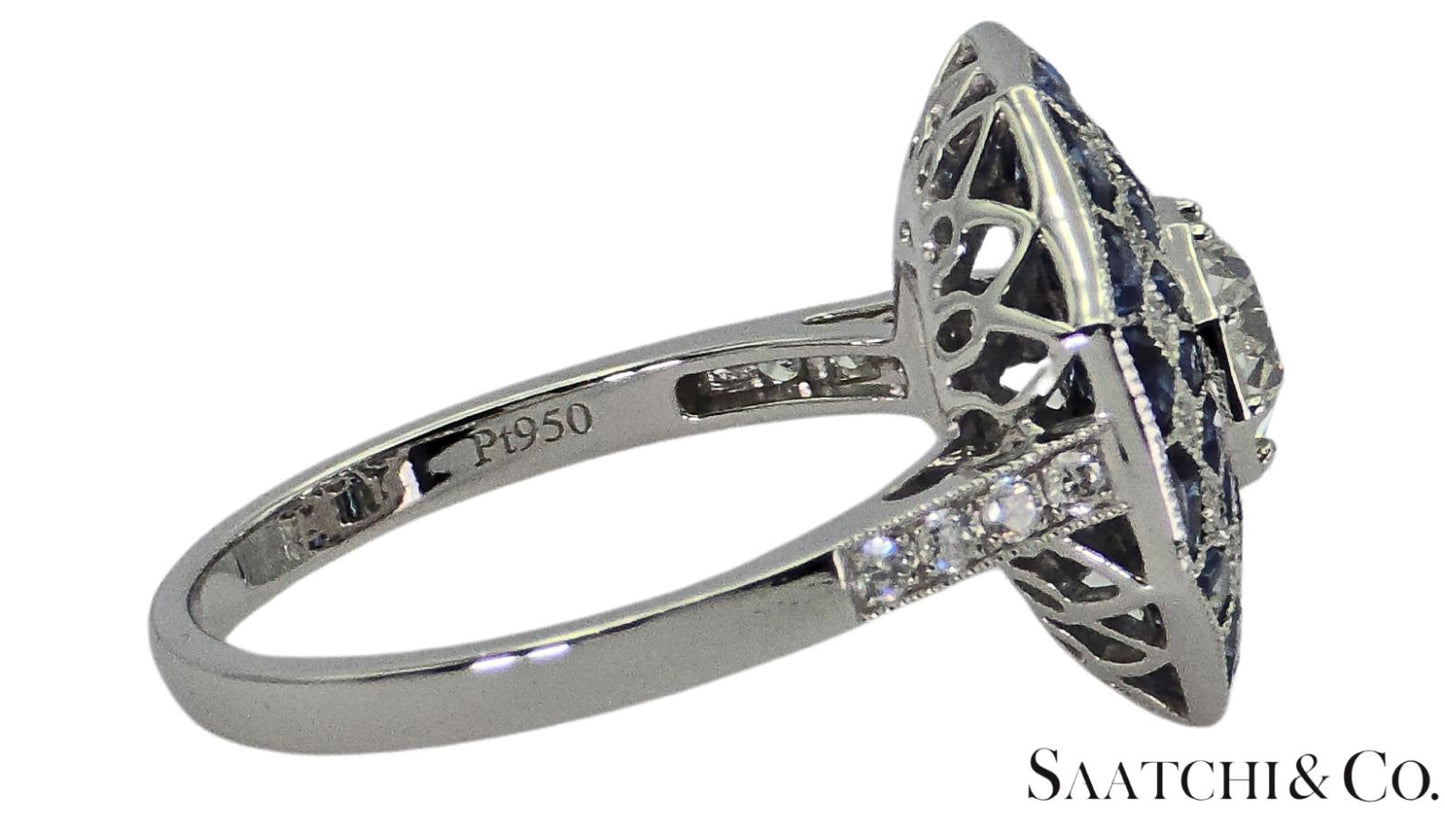 Stunning Brand New Platinum (950) Natural VVS Diamond & Blue Sapphire: Ring