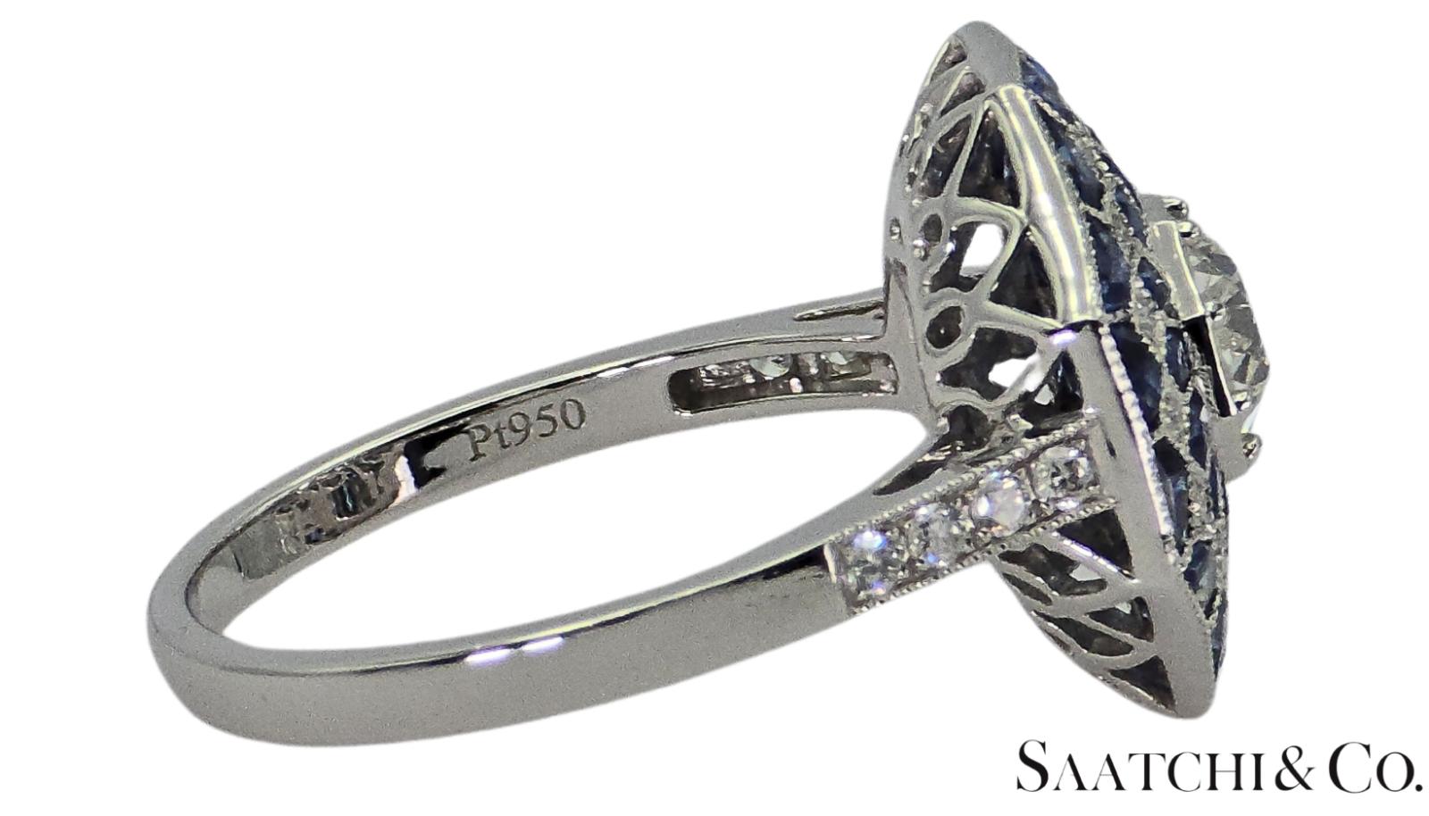 Stunning Brand New Platinum (950) Natural VVS Diamond & Blue Sapphire: Ring