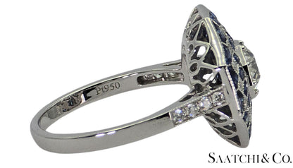 Stunning Brand New Platinum (950) Natural VVS Diamond & Blue Sapphire: Ring