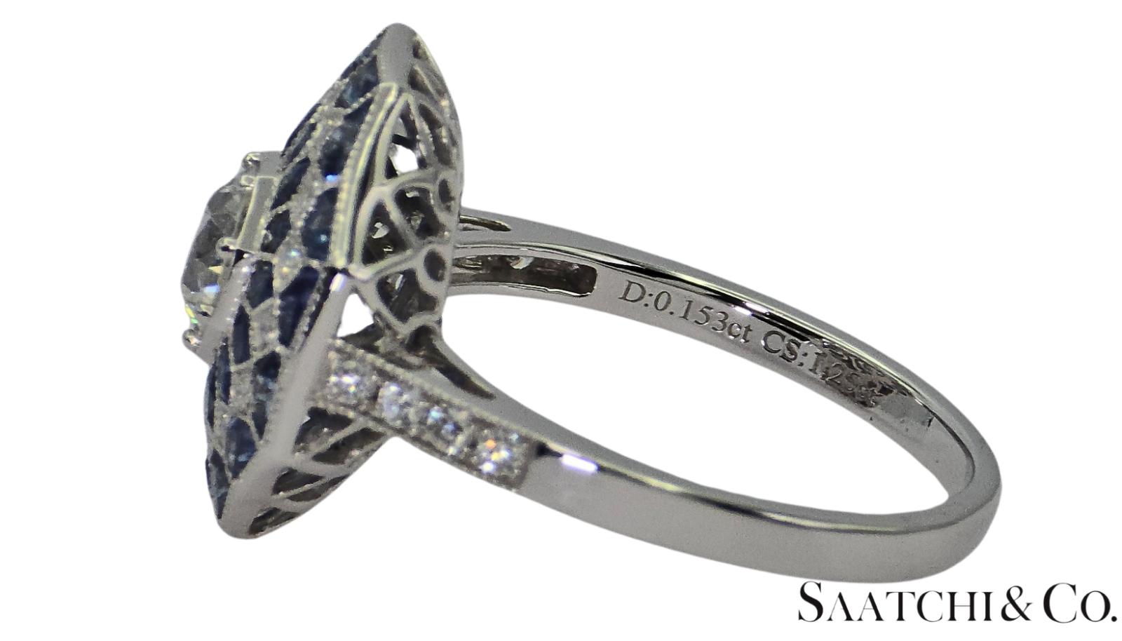 Stunning Brand New Platinum (950) Natural VVS Diamond & Blue Sapphire: Ring