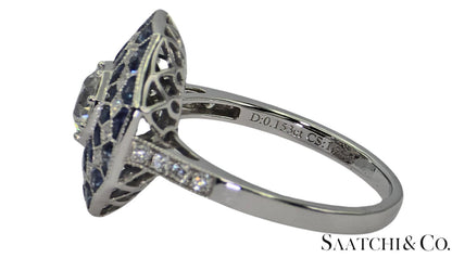 Stunning Brand New Platinum (950) Natural VVS Diamond & Blue Sapphire: Ring