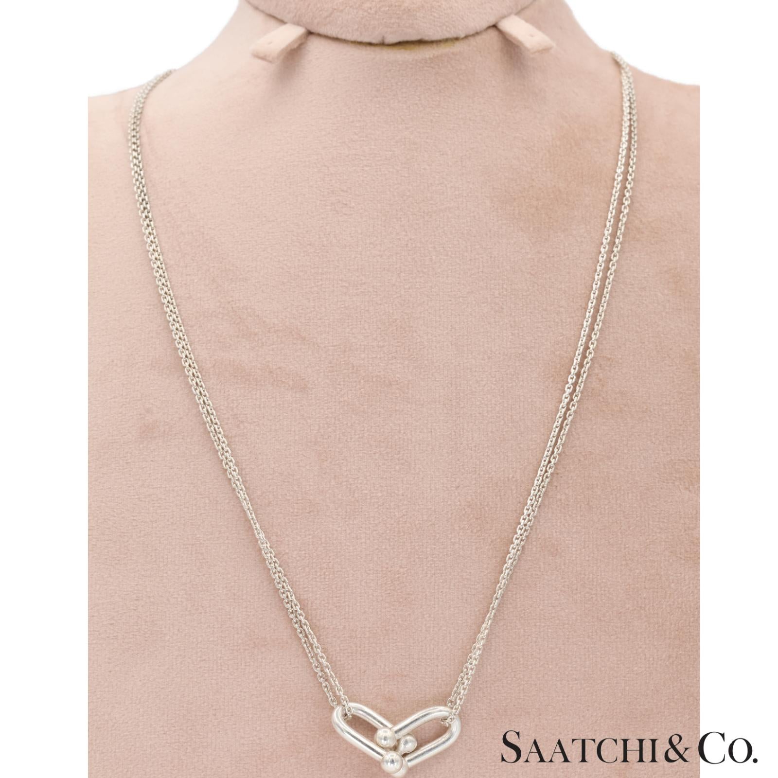 Tiffany & Co. Hardware Large Double Link Pendant Necklace Sterling Silver