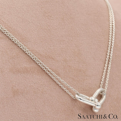 Tiffany & Co. Hardware Large Double Link Pendant Necklace Sterling Silver