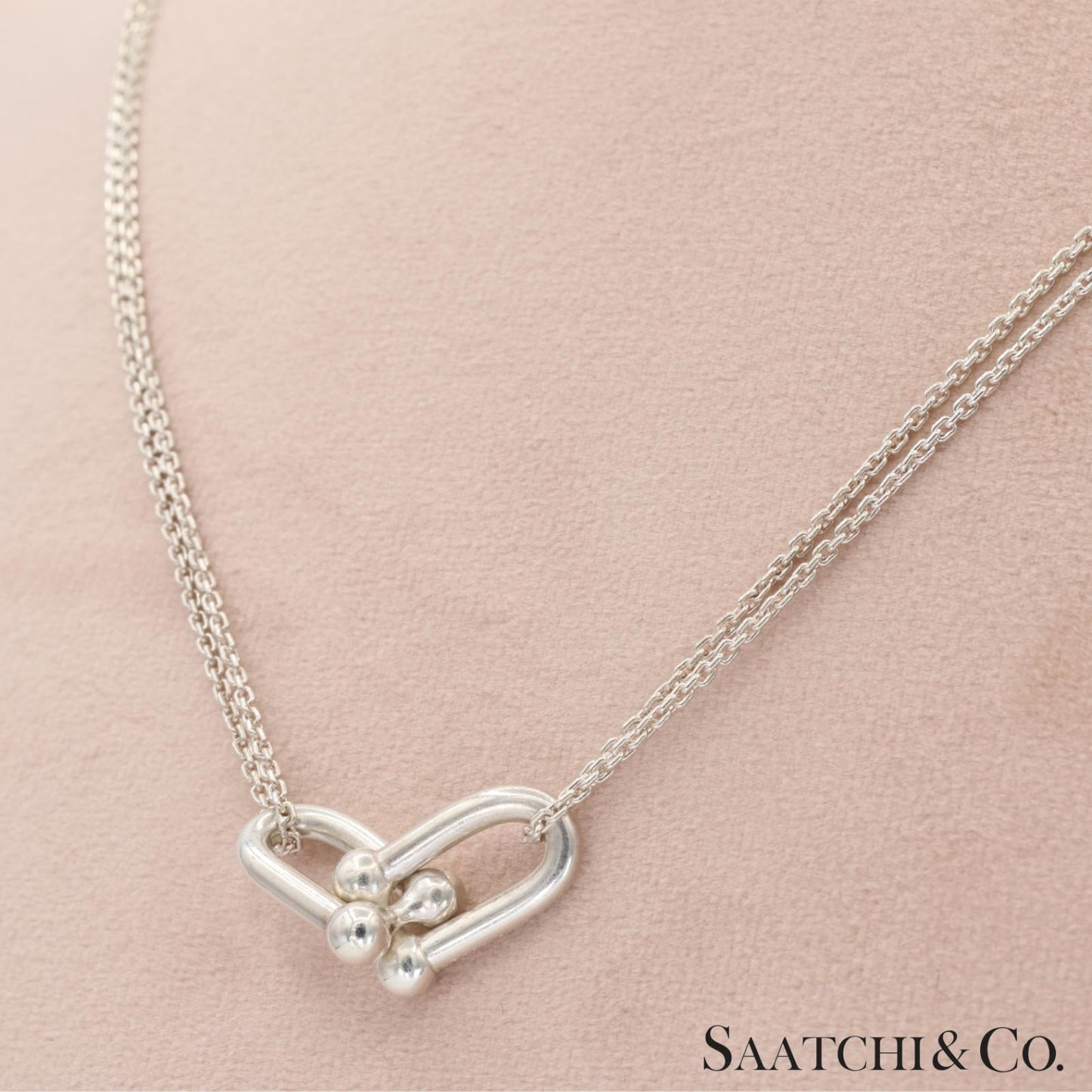 Tiffany & Co. Hardware Large Double Link Pendant Necklace Sterling Silver