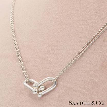 Tiffany & Co. Hardware Large Double Link Pendant Necklace Sterling Silver