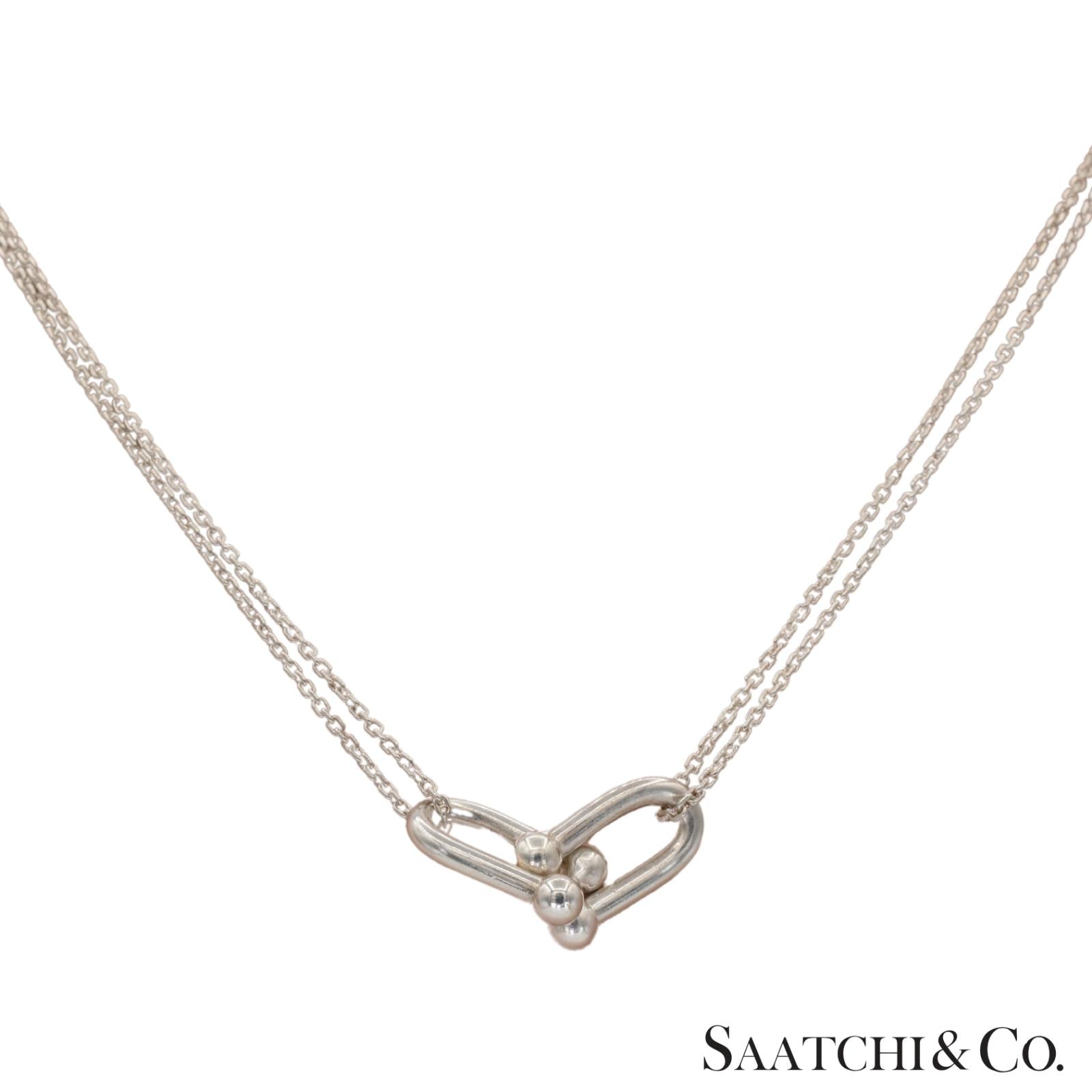 Tiffany & Co. Hardware Large Double Link Pendant Necklace Sterling Silver