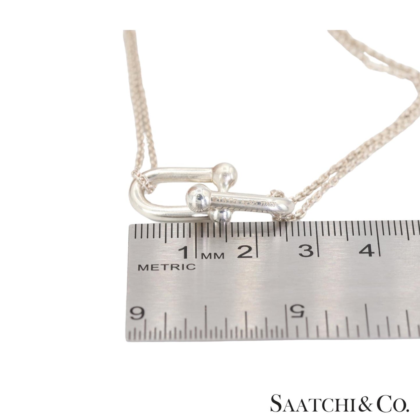 Tiffany & Co. Hardware Large Double Link Pendant Necklace Sterling Silver