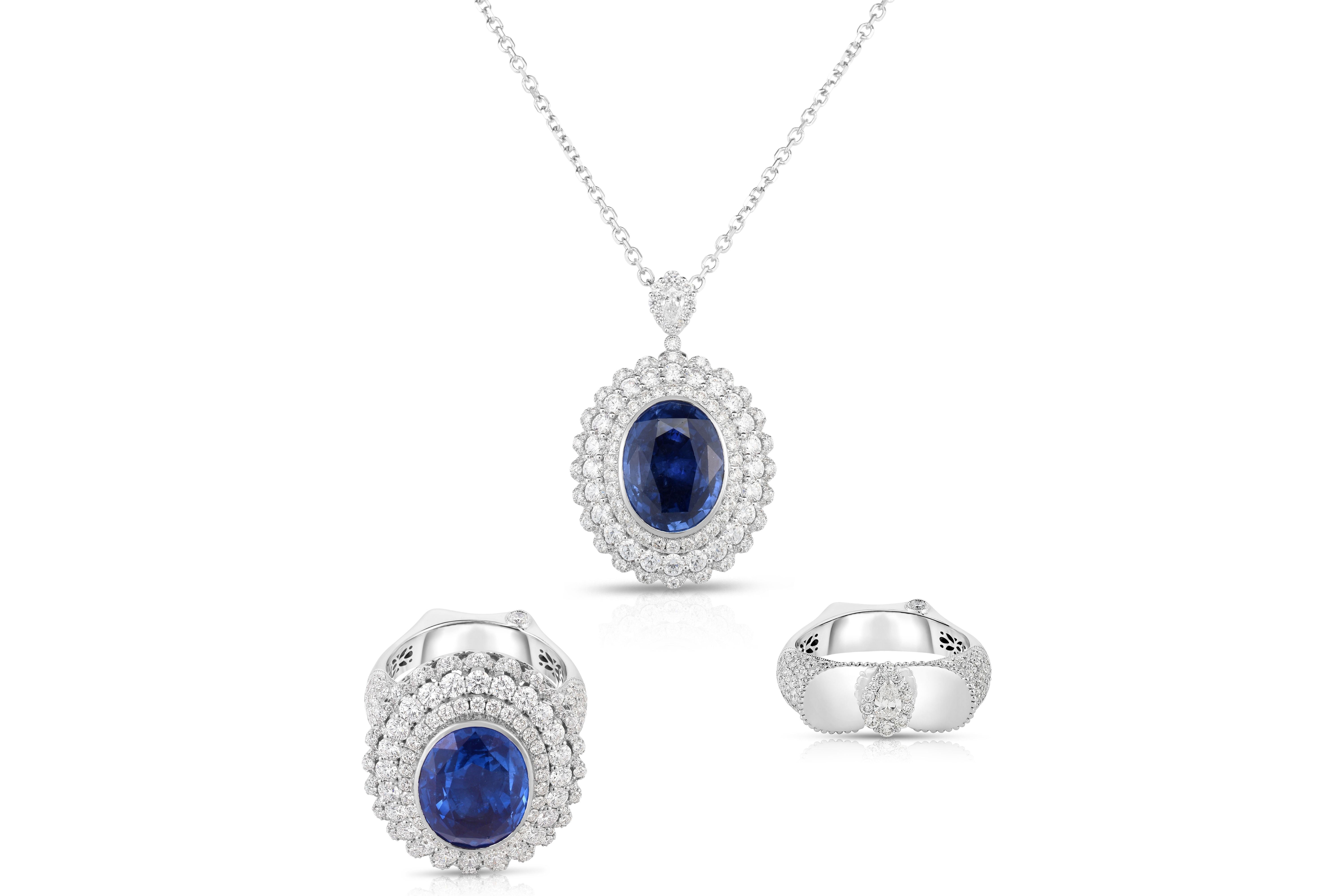 18k (750) White Gold Convertible Ring in Natural Sapphire and Natural ...