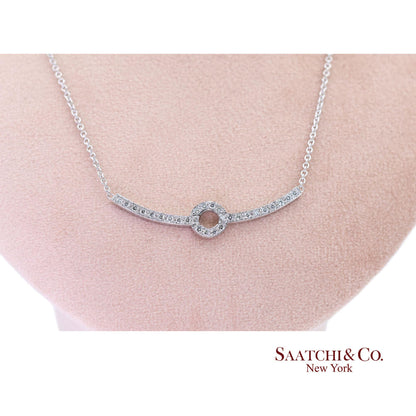 18k Diamond Pendant Necklace Womens 16in White Gold Dainty Pavé Modern