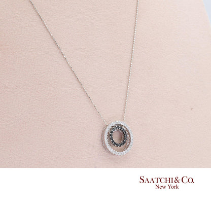 14K (585) White Gold Natural Black & White Diamond Pendant With Chain