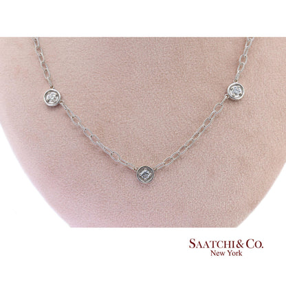 14k Diamond Station Necklace Womens 18in White Gold Minimalist Dainty Chic
