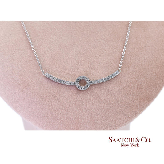 18k Diamond Pendant Necklace Womens 16in White Gold Dainty Pavé Modern