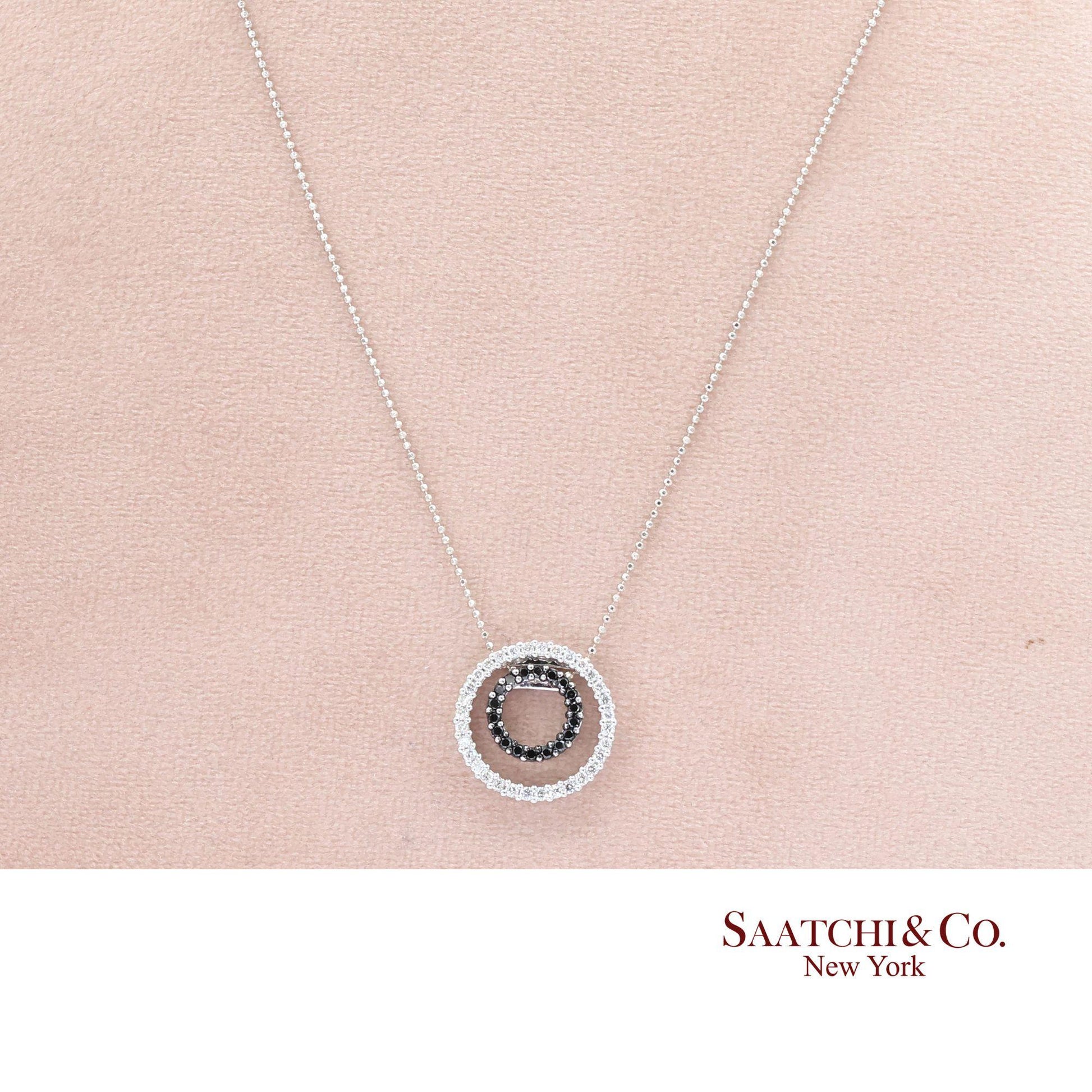 14K (585) White Gold Natural Black & White Diamond Pendant With Chain