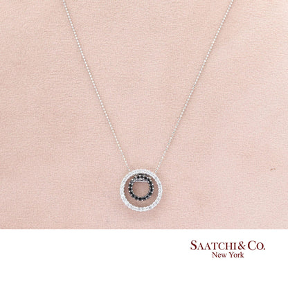 14K (585) White Gold Natural Black & White Diamond Pendant With Chain