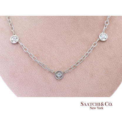 14k Diamond Station Necklace Womens 18in White Gold Minimalist Dainty Chic