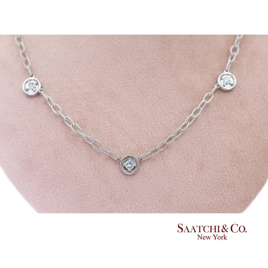14k Diamond Station Necklace Womens 18in White Gold Minimalist Dainty Chic