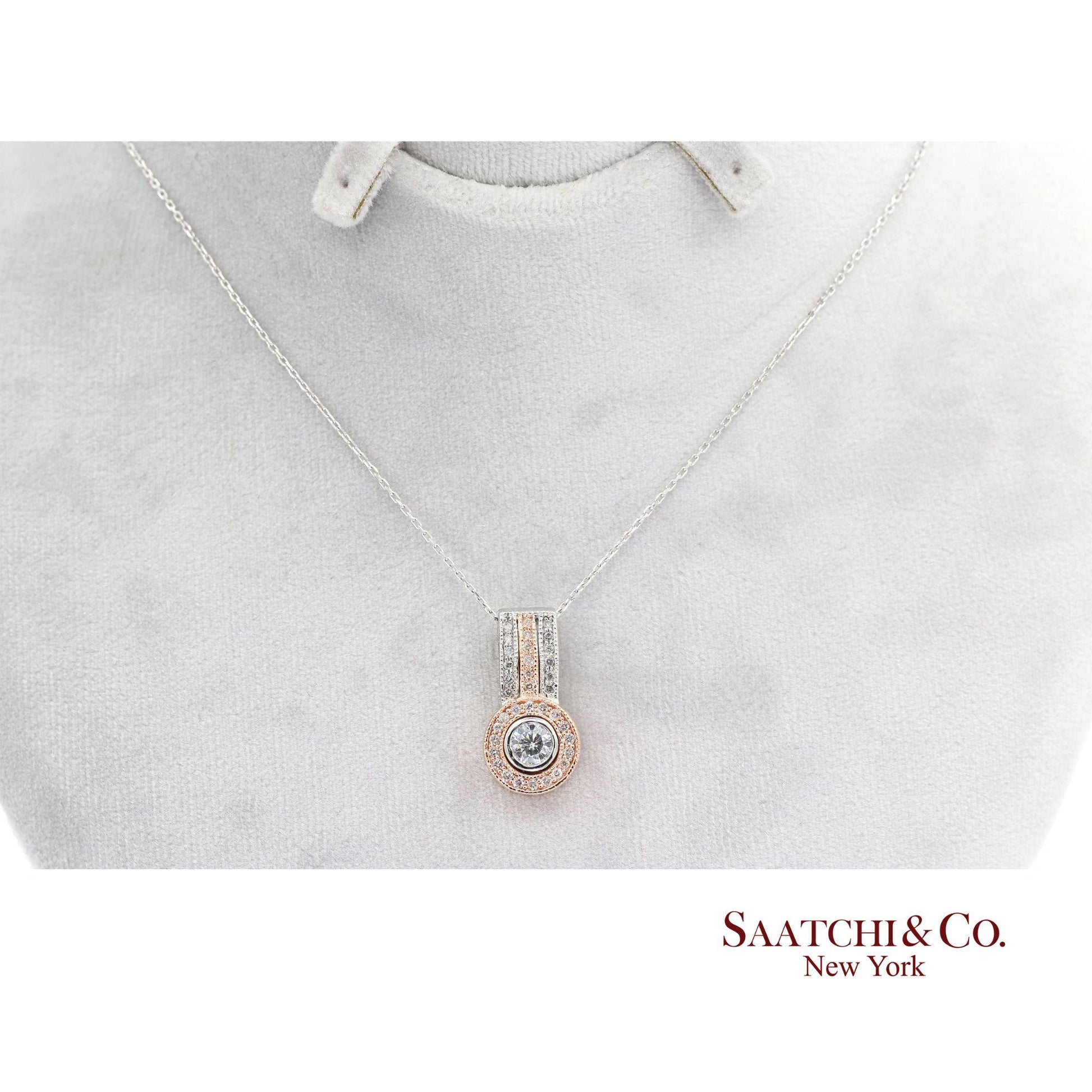 14K (585) White and Rose Gold Natural White Diamond Pendant