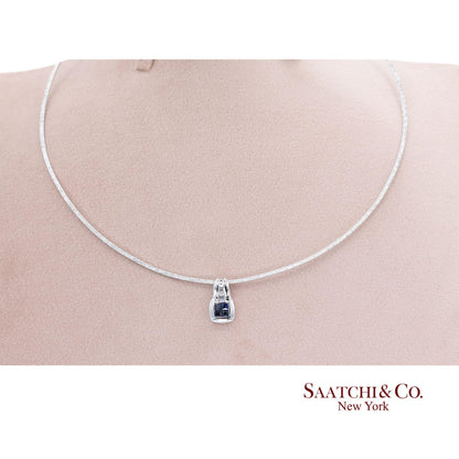 Elegant 18K White Gold Choker Necklace with Natural Diamond Pendant