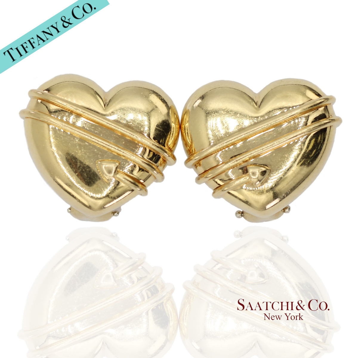 Tiffany & Co. Vintage 18K(750) Yellow Gold Arrow Wrapped Heart Shape Earrings