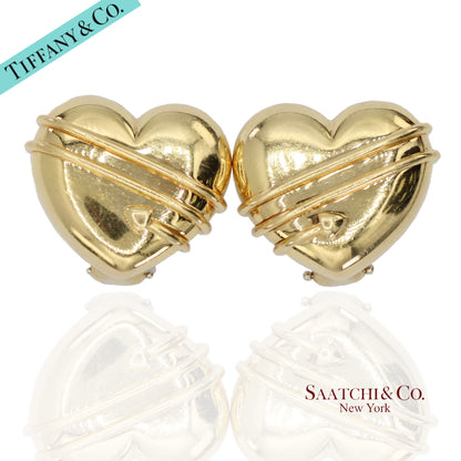 Tiffany & Co. Vintage 18K(750) Yellow Gold Arrow Wrapped Heart Shape Earrings