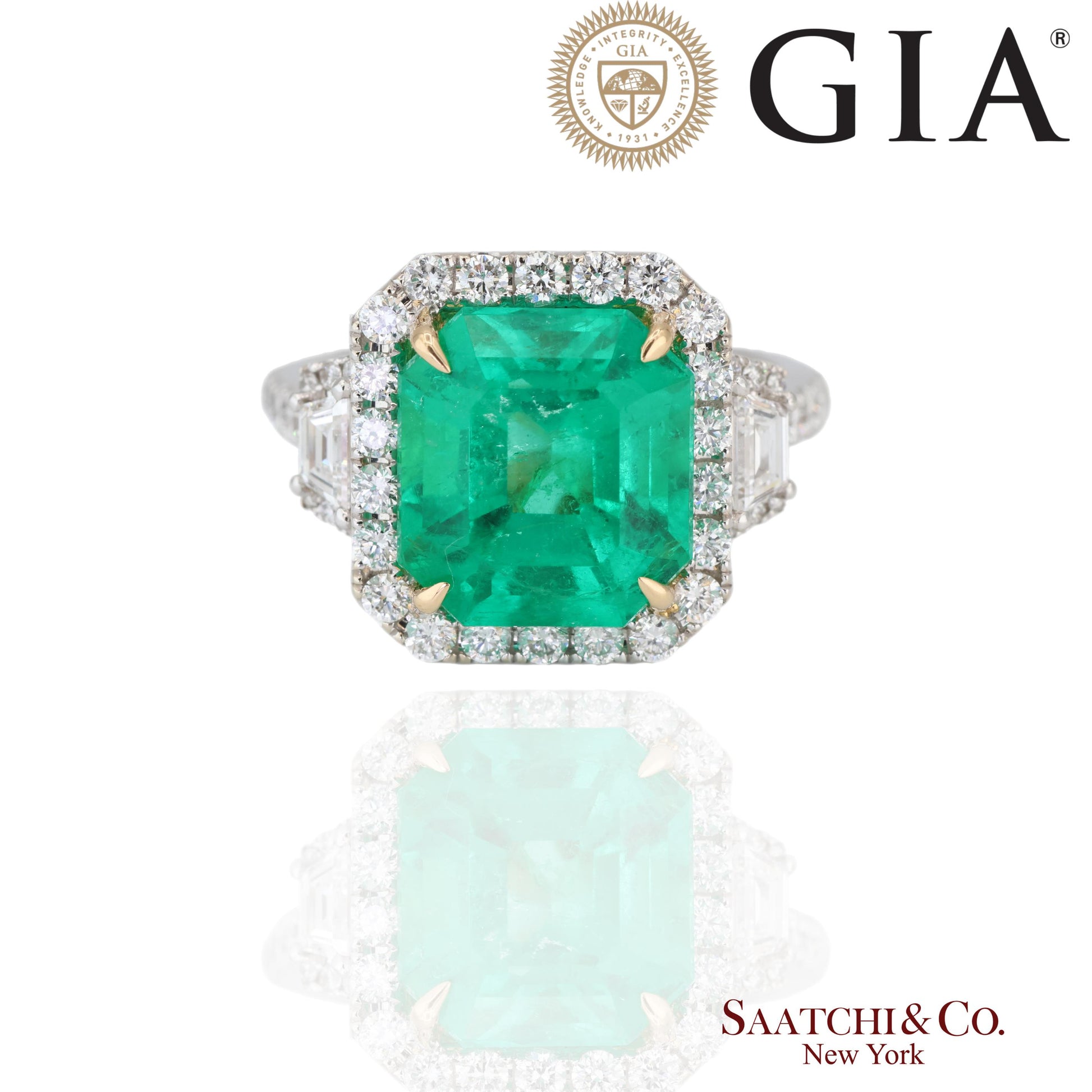 GIA 18k (750) White Gold Natural Colombian Emerald and Natural Diamond Ring